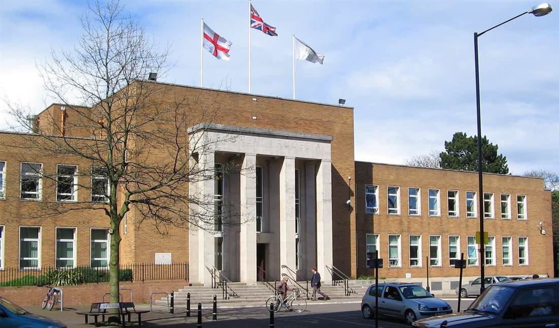 Rugby Town Hall and civic entrance