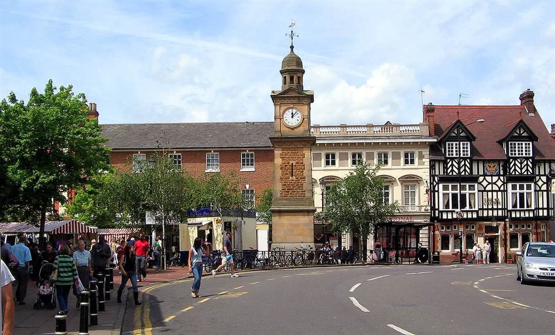 Rugby town centre and Jubilee Clock Tower